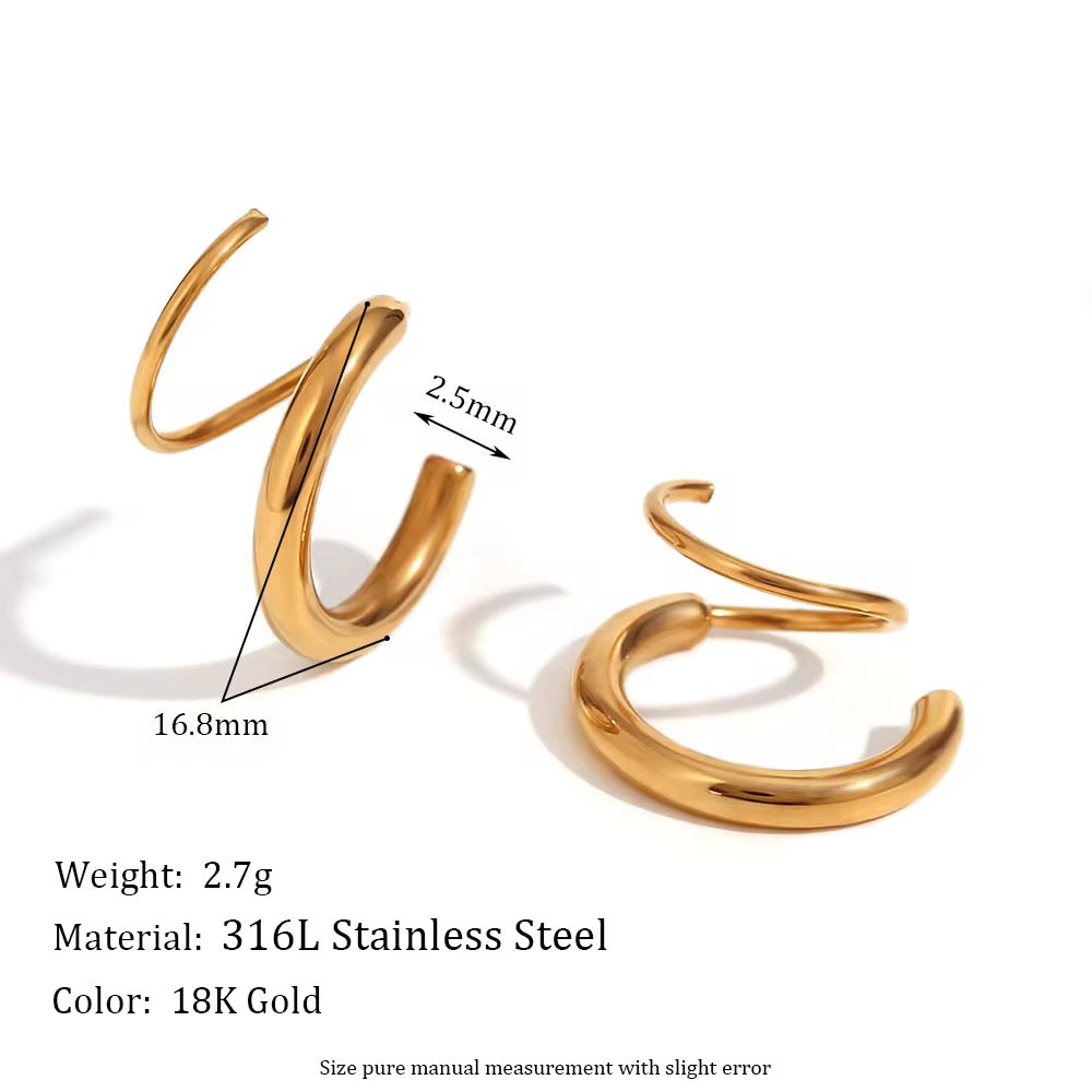 SJ 423 Double layer winding Earring - Premium 18k Gold PVD plated stainless steel - Anti tarnish - Wholesale