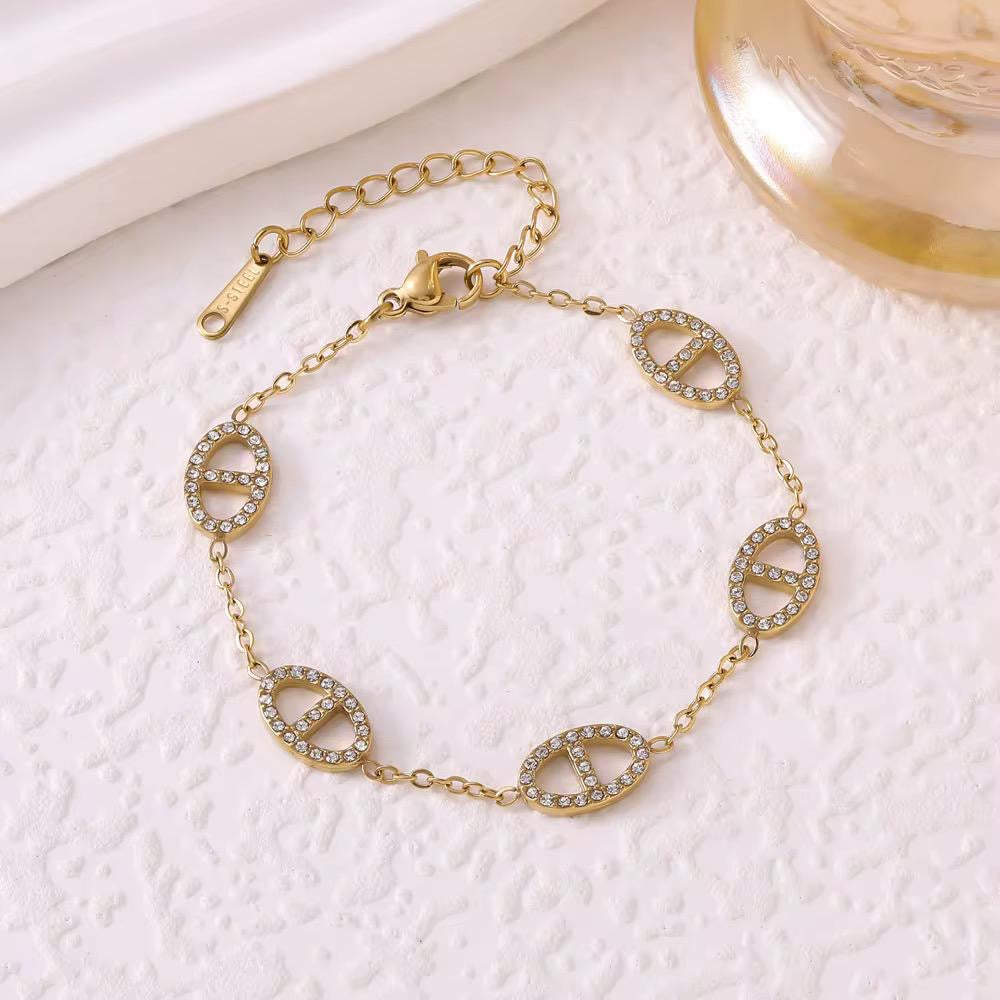 BSJ11F oval crystal diamond bracelet - 18k Gold PVD plated 316 stainless steel -Anti tarnish