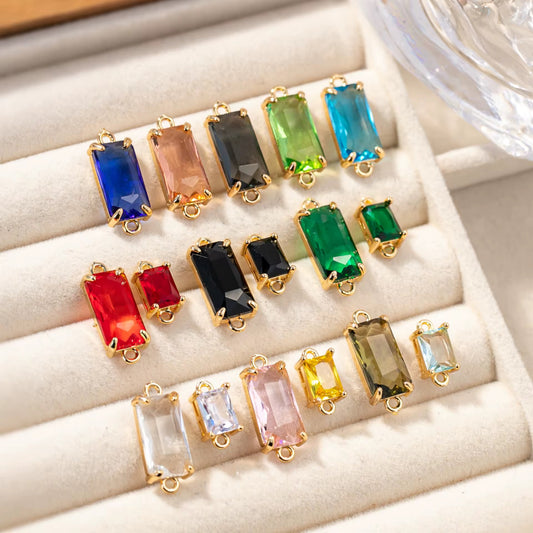 BBB 279 (h) Light Green Rectangle Connector 14k gold plated Zircon crystal charm ( 1 pc ) Anti tarnish ( 21:8.5 mm )