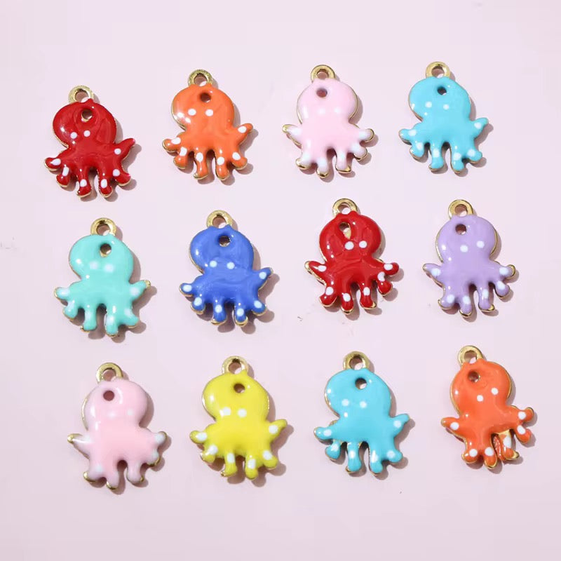 BBB 241 (e) Orange Octopus Tiny Charm 18K Gold PVD plated stainless steel ( 1 piece ) Anti tarnish ( 12:9 mm )