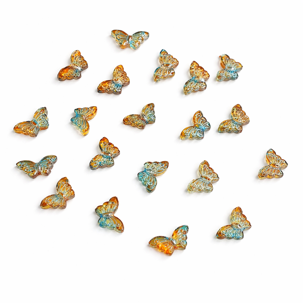 BBB 298 (e) Coffee Green dual tone Clear Butterfly glass bead ( 1 pc ) Lampwork Bead ( 15 mm )