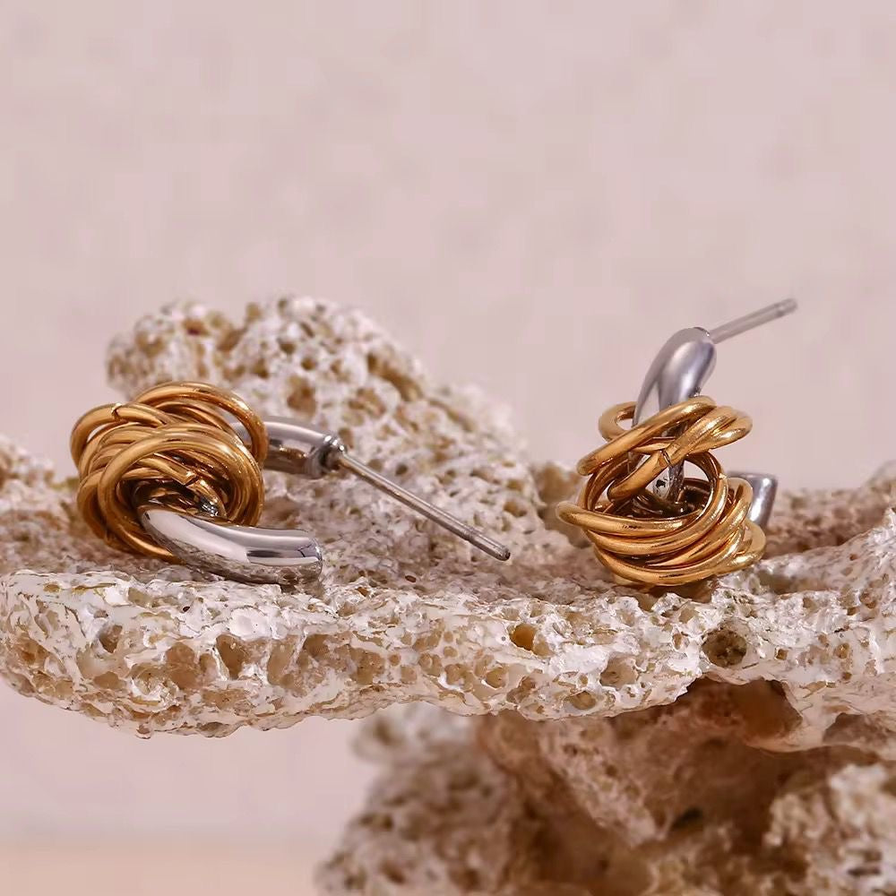 SJ 491 Wrapped C dual tone Earring - premium collection - 18k Gold PVD plated stainless steel - Anti tarnish - Wholesale