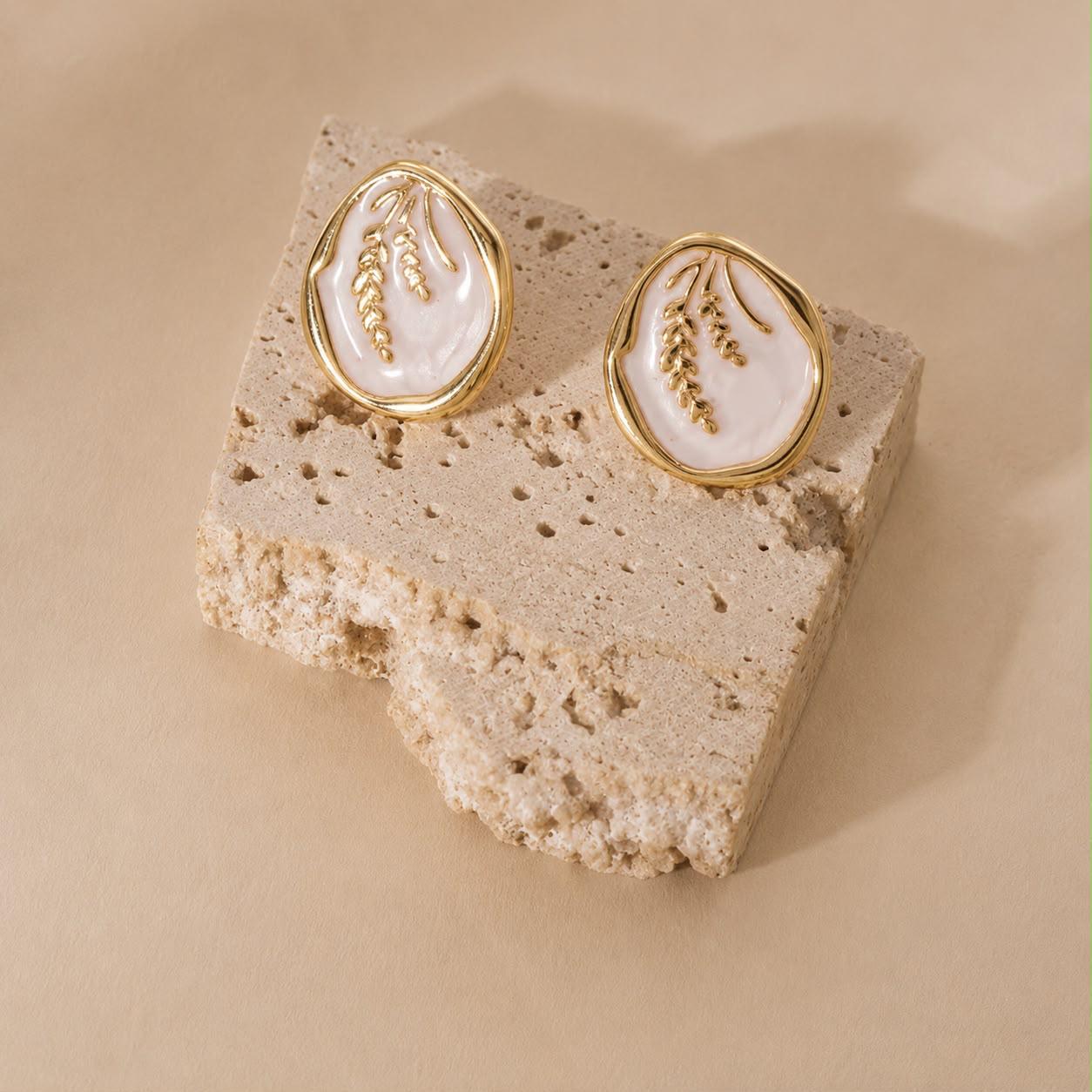 ESJ28B White Enamel earrings - 18k Gold PVD plated