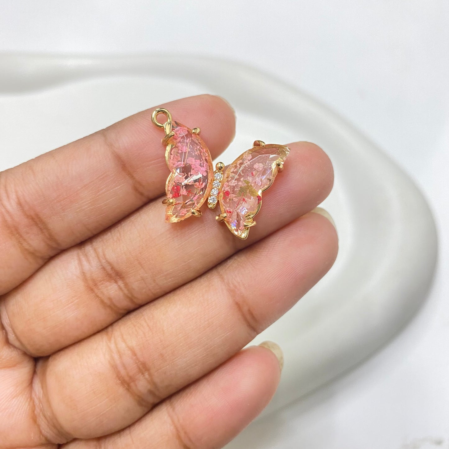 GP 1656 Butterfly resin zircon 14k gold plated charm ( 1 pc ) - anti tarnish