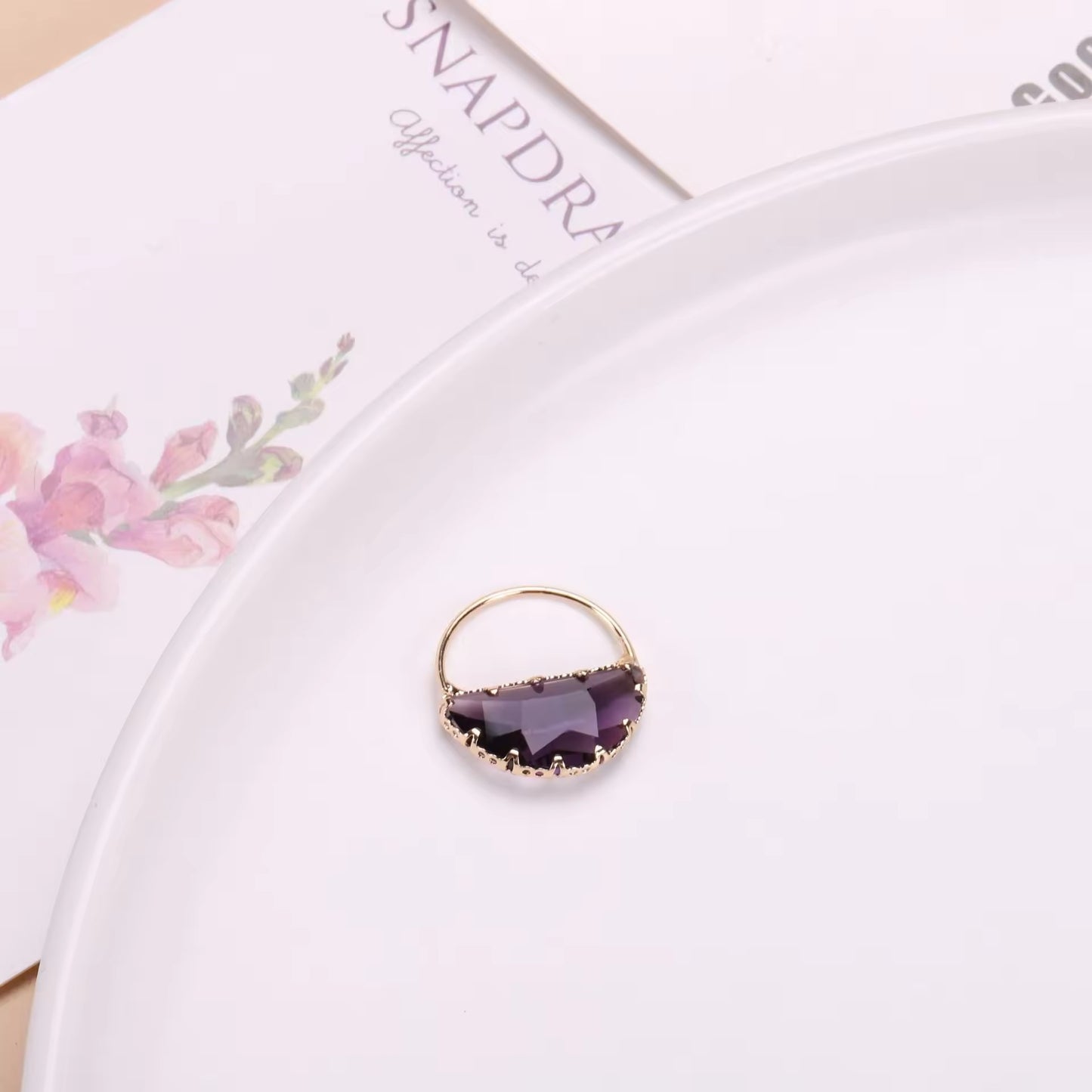 CZ 2579 Dark Purple Half Round glass zircon charm 18k gold plated ( 1 pc ) Anti tarnish