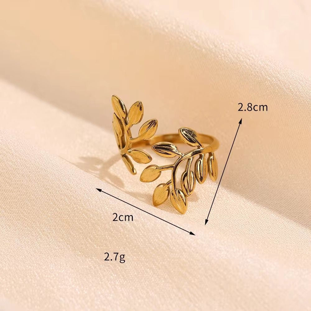 SJ 604 Leaf ring adjustable - 18k Gold PVD plated stainless steel - Anti tarnish