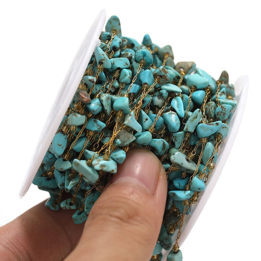 CN 226 Polychromatic gemstone crystal gold Stainless steel chain ( 1 feet )Anti tarnish