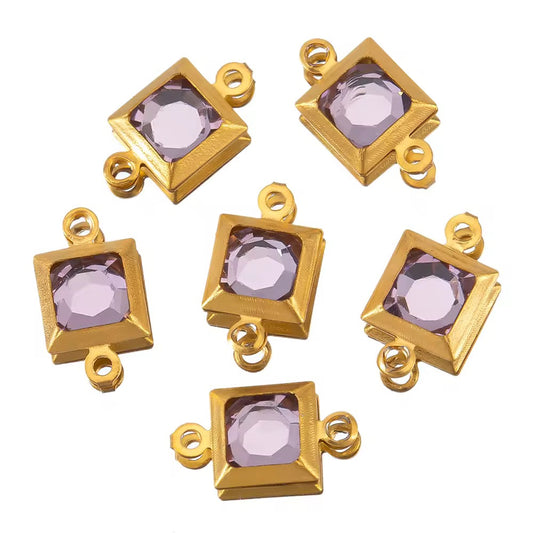 SS 2707 Purple Zircon Double loop connector - 18k Gold plated 316 stainless steel ( 1 pc ) Anti tarnish ( 6*11.5 mm )