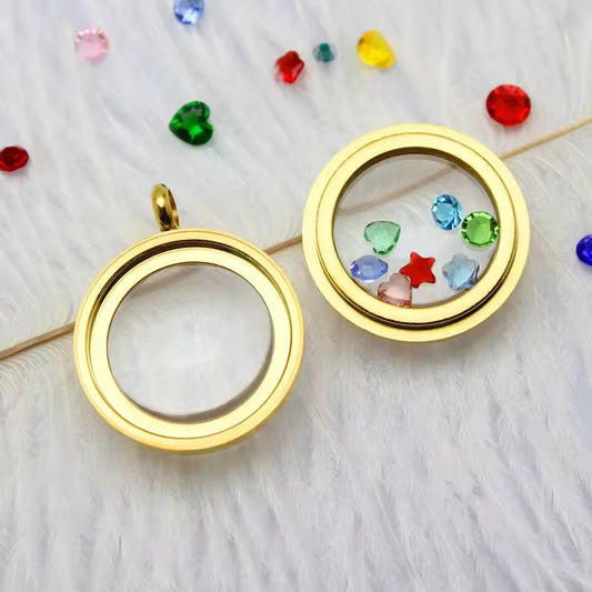 FL 2541 Floating Glass Locket 18k gold plated stainless steel ( 1 pc ) - anti tarnish