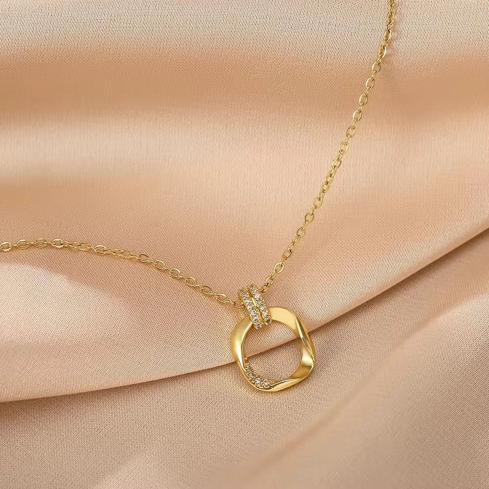 SJ 736 Double Ring Zircon Square Dainty 14k Necklace - 18k Gold PVD plated stainless steel - Anti tarnish
