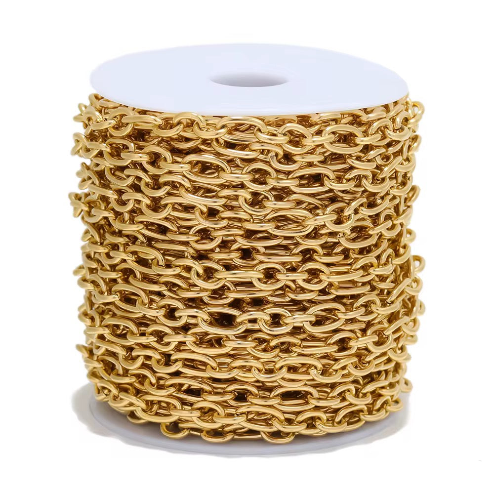 CN 326 Chunky O link rolo cable Chain 18k Gold PVD plated 316 Stainless steel ( 1 feet ) Anti tarnish