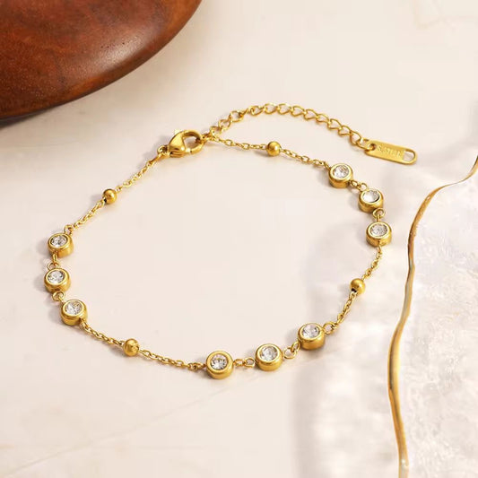 BSJ14E clear zircon bead Bracelet - 18k gold PVD plated 316 stainless steel - Anti tarnish