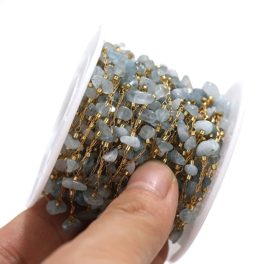 CN 221 Polychromatic gemstone crystal gold Stainless steel chain ( 1 feet )Anti tarnish