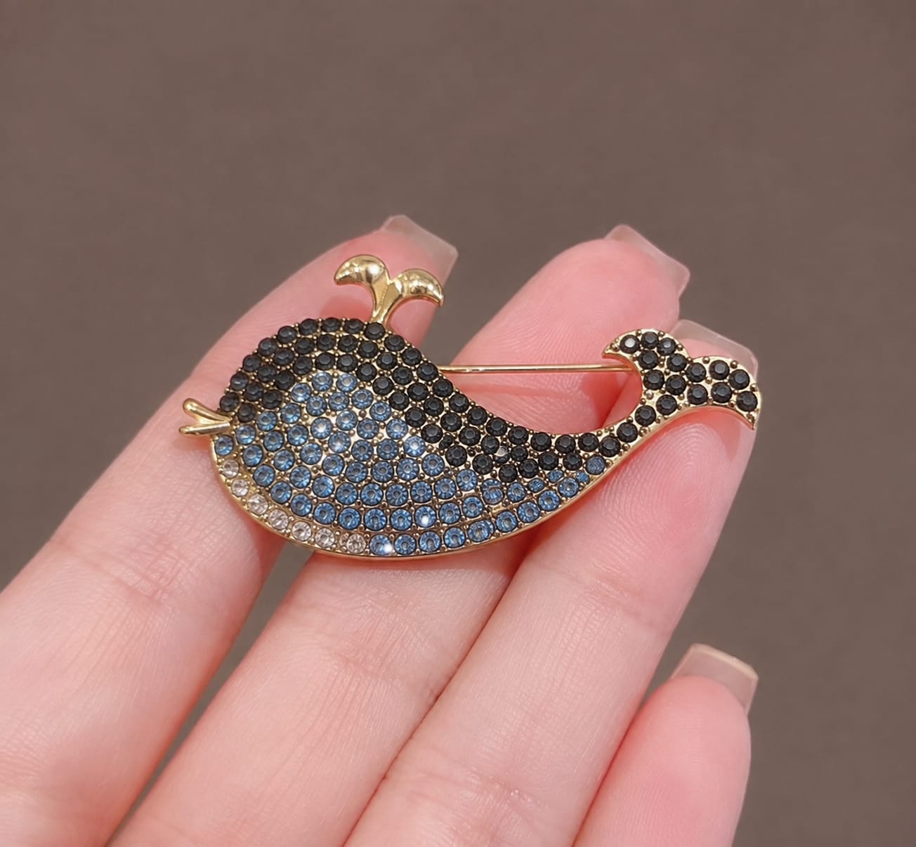 BR02C Midnight Ocean Whale Zircon Brooch ( 1 PC ) Anti Resistant