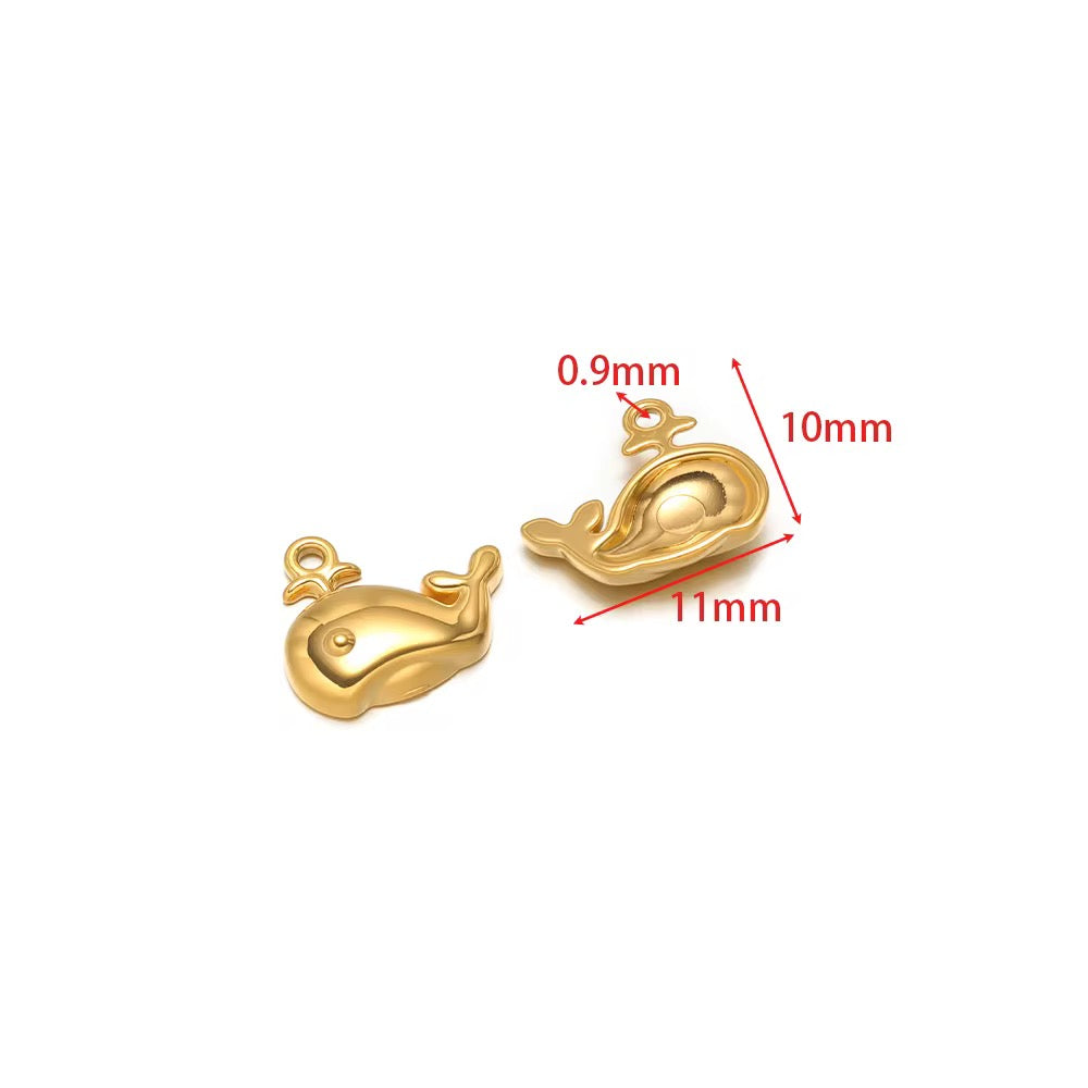 SS 2982 Whale Charm Tiny Sea Creature 18K Gold PVD plated stainless steel ( 1 piece ) Anti tarnish ( 10:11 mm )