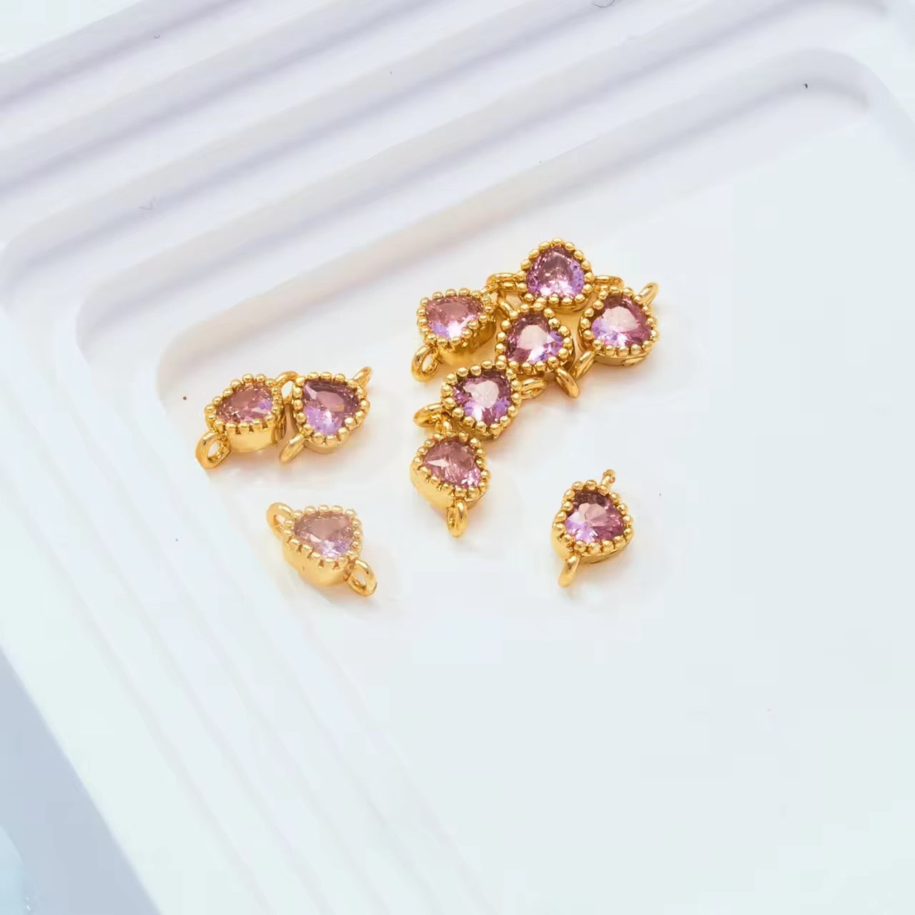 CZ 2457 Pink Heart Zircon connector 14k gold plated ( 1 pc ) Anti tarnish