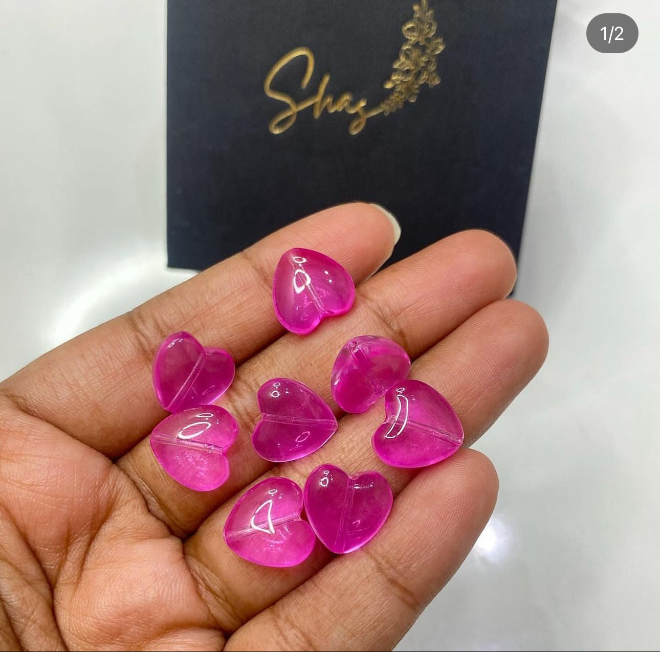 GB 1047 - Dark pink heart glass bead - per piece