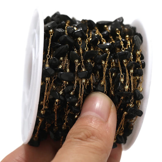 CN 218 Polychromatic gemstone crystal gold Stainless steel chain ( 1 feet )Anti tarnish