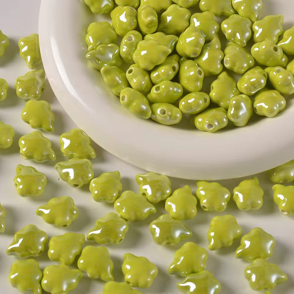 BBB 322 (a) Olive Green Cloud Iridescent Ceramic Bead ( 1 pc ) Porcelian Ceramic ( 13:18 mm )