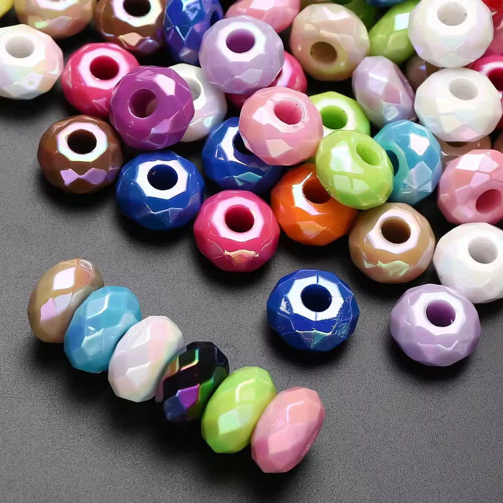 BBB 237 (h) Bright Pink Big Faceted Rondelle Luminous Shiny Bead ( 1 pc ) UV Plated Acrylic ( 14 mm )