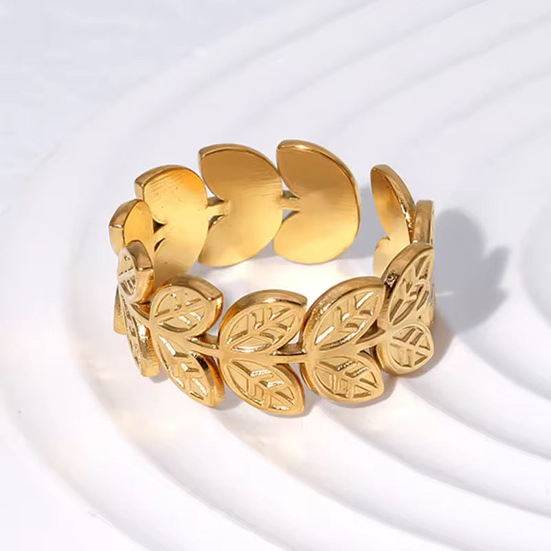 SS 206 leaf style ring adjustable - 18k gold plated stainless steel - Anti tarnish - Wholesale