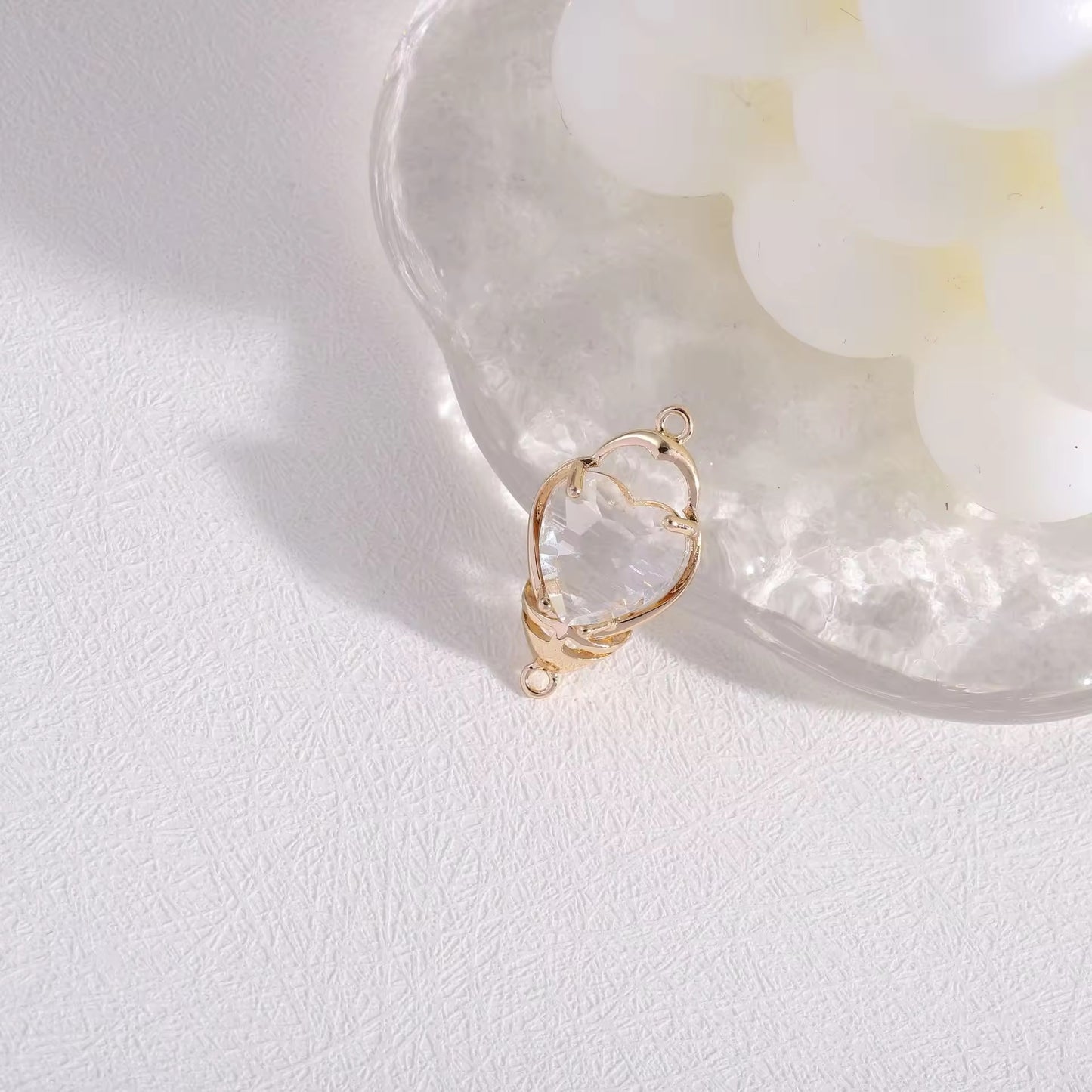 BBB 203 (H) Clear White Heart zircon pendant double loop CZ connector 14k gold plated ( 1 pc ) Anti tarnish