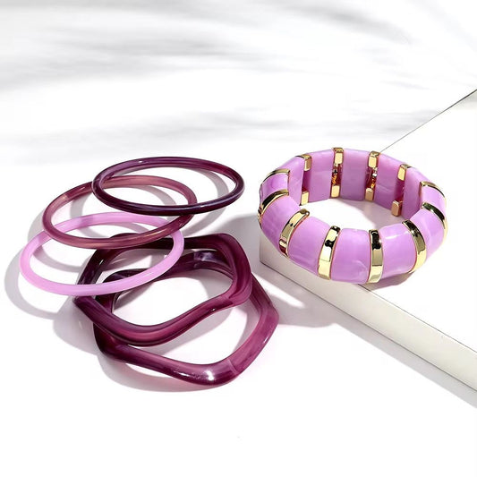 RJ 10 Purple Mixed Chunky Irregular bracelet Set ( 6 piece / set ) - Anti tarnish