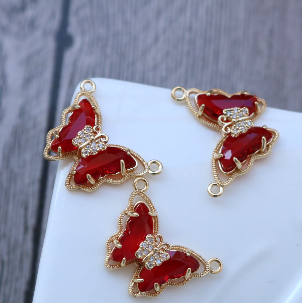 SS 886 Red butterfly zircon charm Anti tarnish (1PC)