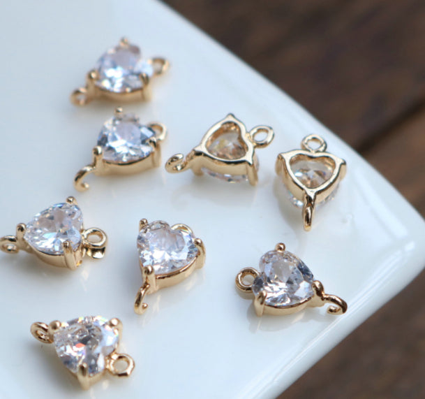 SS 513 heart zircon crystal gold plated connector - Anti tarnish