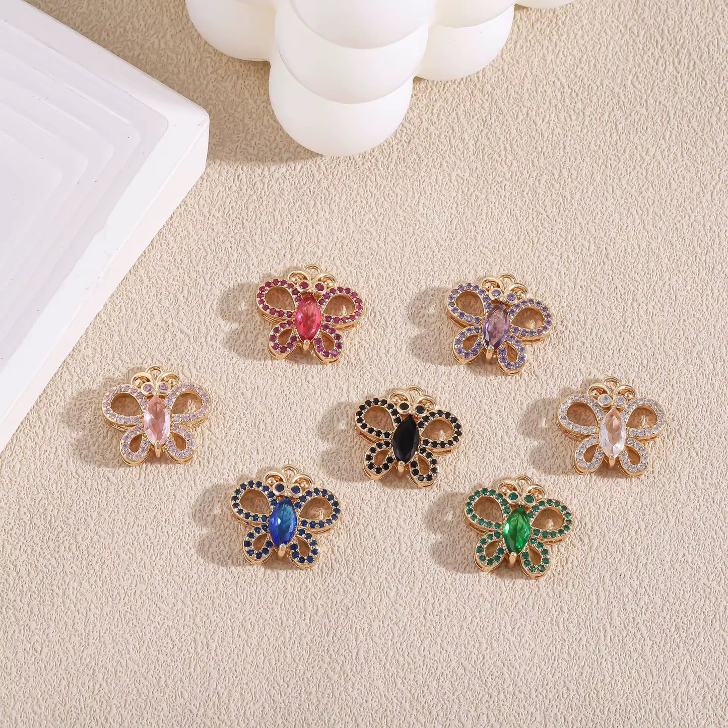 BBB 280 (g) Purple Butterfly 14k gold plated Zircon crystal charm ( 1 pc ) Anti tarnish ( 16:16.5 mm )