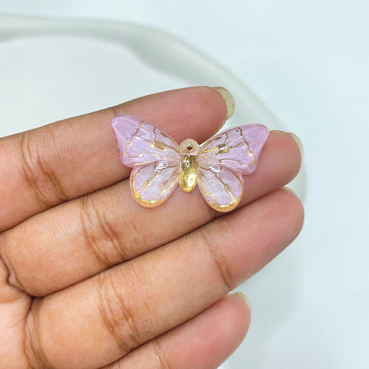 BBB 50 (a) light pink butterfly Luminous shiny Acrylic bead ( 1 pc )
