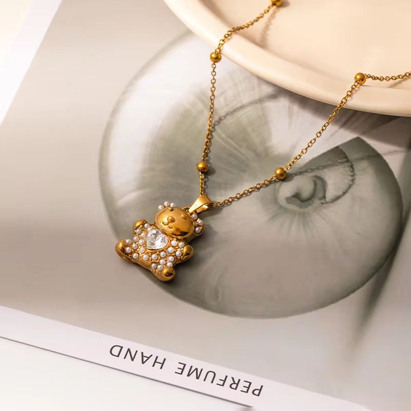 SJ 1094 Bear Zircon Necklace - 18k Gold PVD plated stainless steel - Anti tarnish