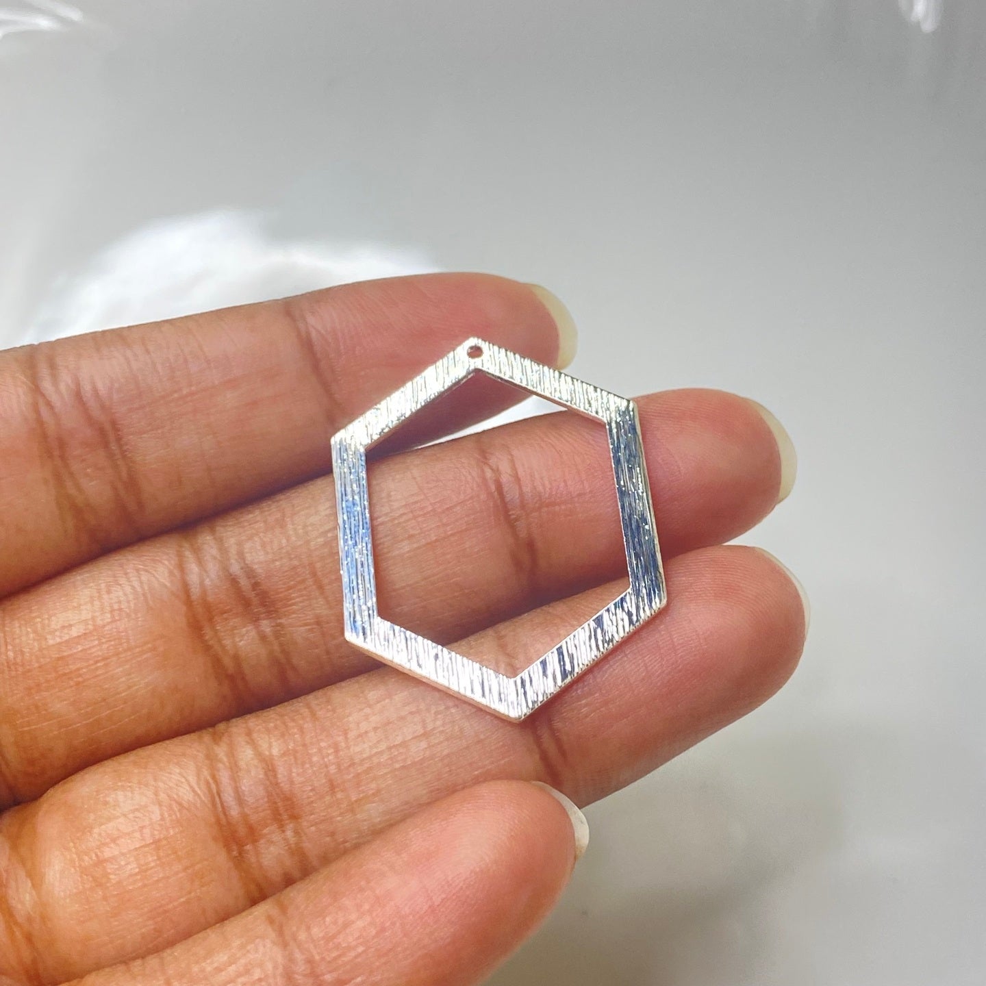 SS 266 Textured Hexagon silver plated charm