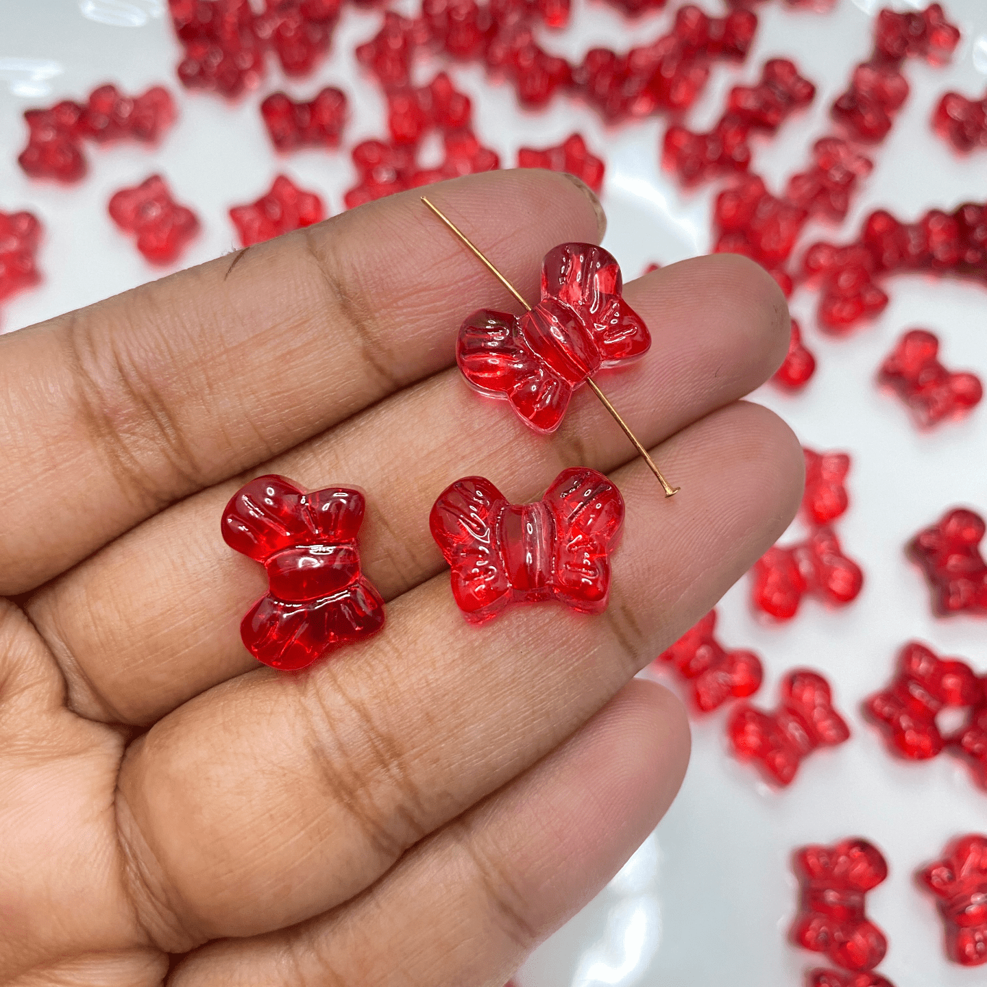 GB588 Red butterfly glass bead