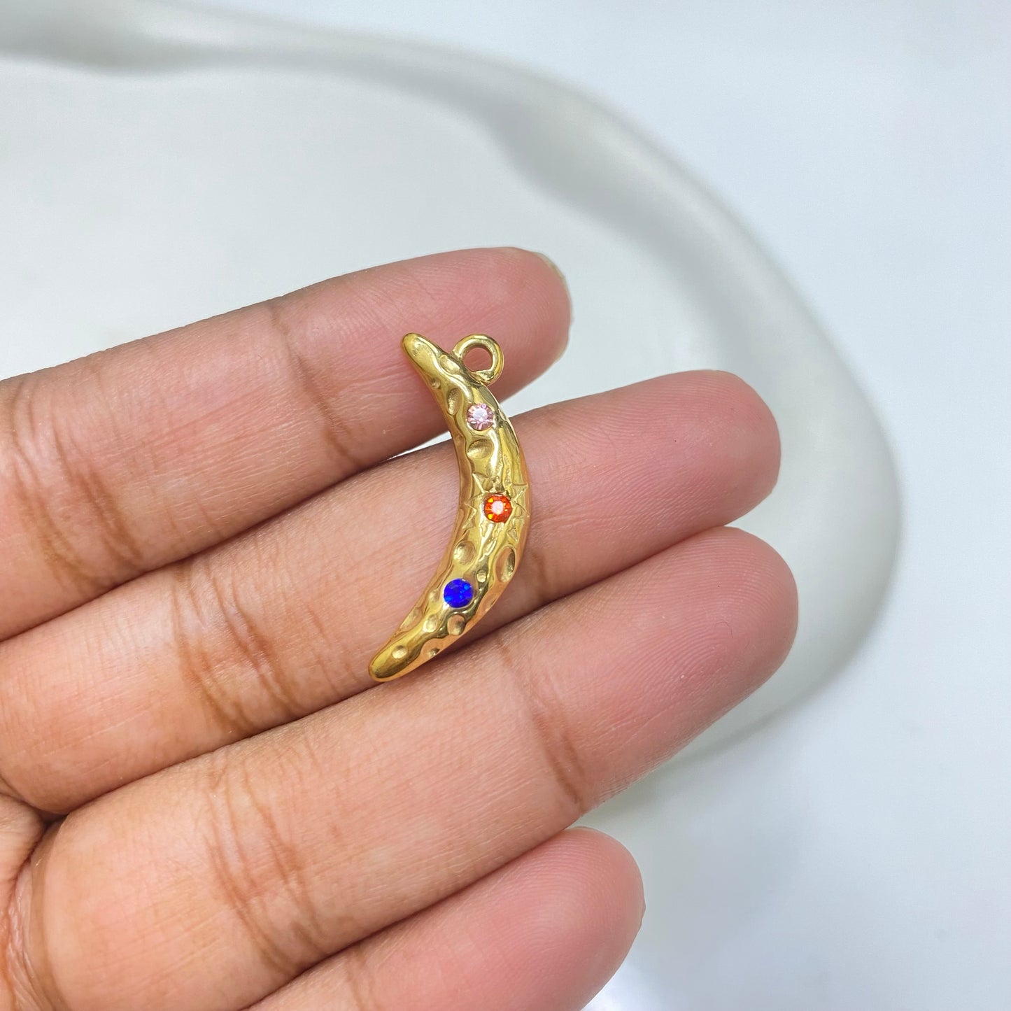 SS 2171 Zircon moon Stainless steel charm ( 1 pc ) Anti tarnish