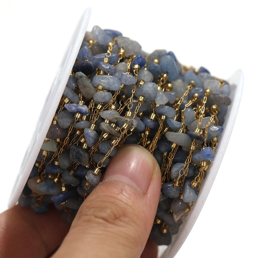 CN 220 Polychromatic gemstone crystal gold Stainless steel chain ( 1 feet )Anti tarnish