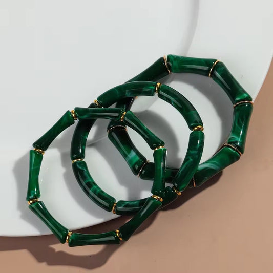 RJ 02 Dark Green Chunky Bamboo Bracelet Set - Anti tarnish