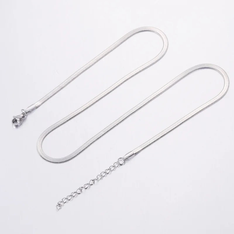 RC 34 Sliver Flat Snake chain Stainless steel ready chain with extension ( 1 pc ) Anti tarnish