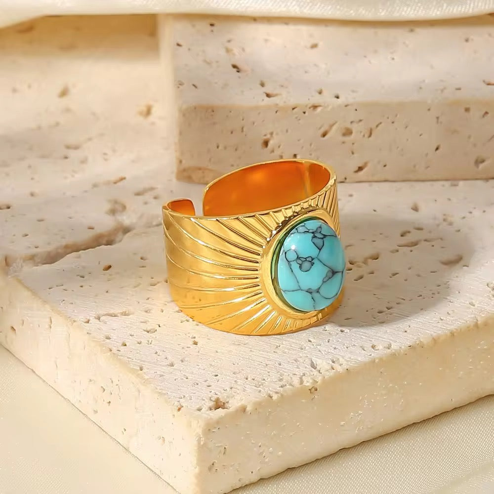 SJ 443 Retro Gemstone Ring Adjustable - 18k Gold PVD plated stainless steel - Anti tarnish - Wholesale
