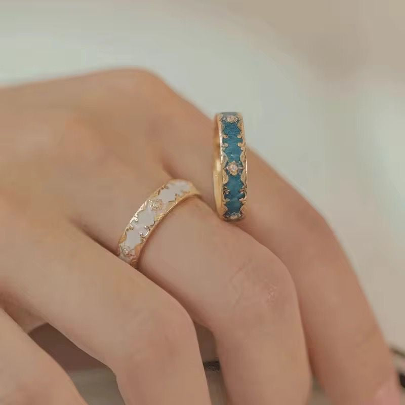 SJ 597 Exquisite zircon Enamel 18k Gold plated Ring adjustable - gold plated Brass - Anti tarnish