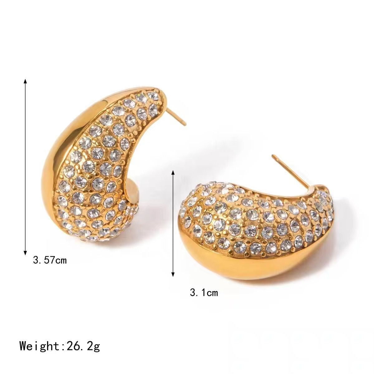 SJ 489 zircon half n half waterdrop earring - 18k Gold PVD plated stainless steel - Anti tarnish - Wholesale