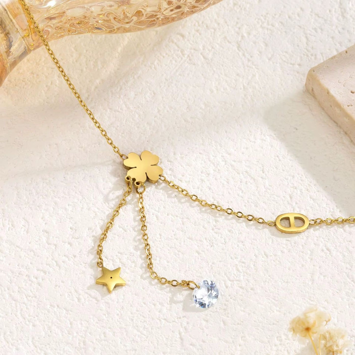 SJ 790 Four leaf clover Dainty Anklet - 18k Gold PVD plated stainless steel - Anti tarnish