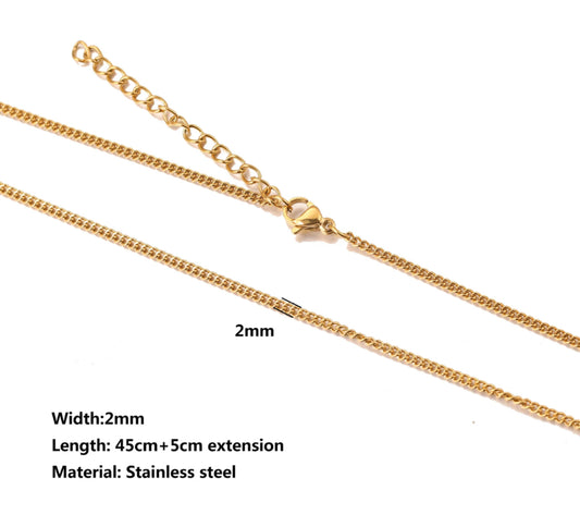 RC 24 Thin box gold Stainless steel ready chain with extension ( 1 pc ) Anti tarnish