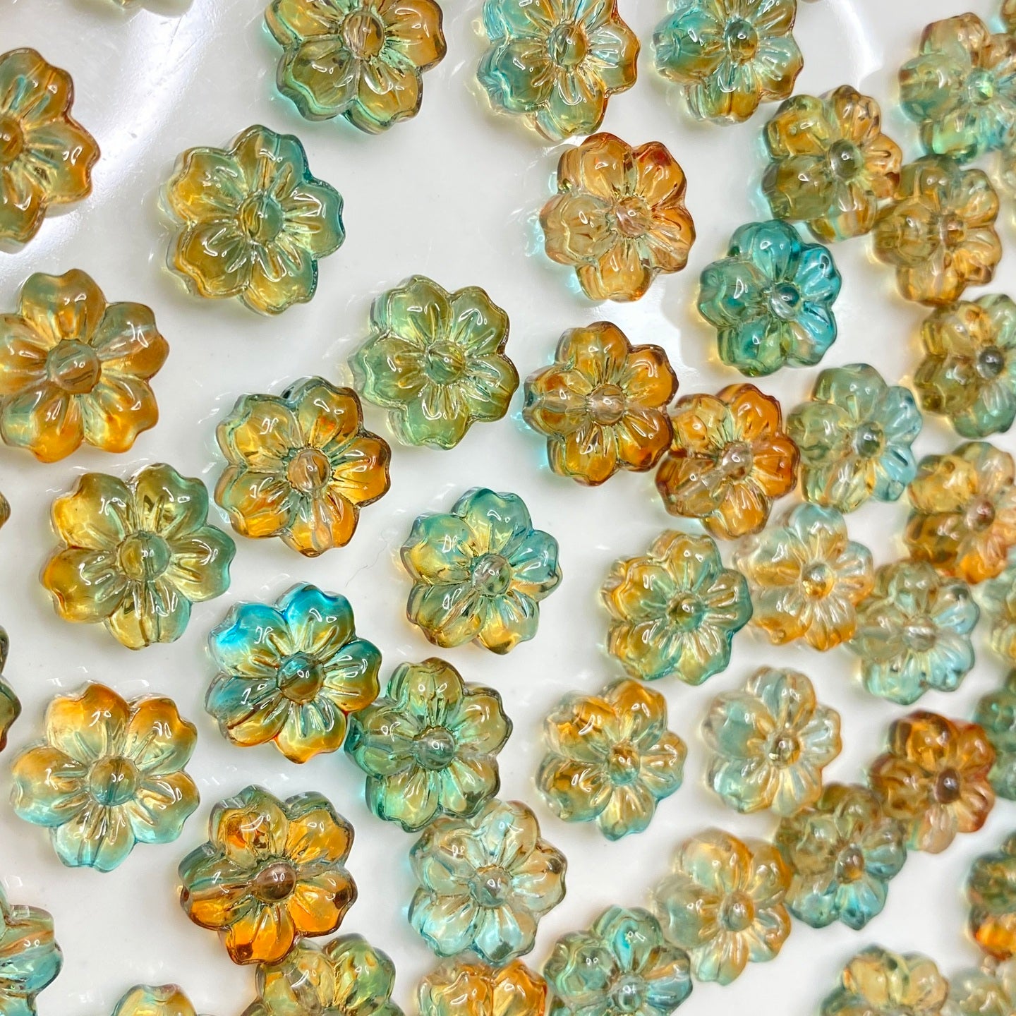 GB631 Brownish green Sakura flower glass bead