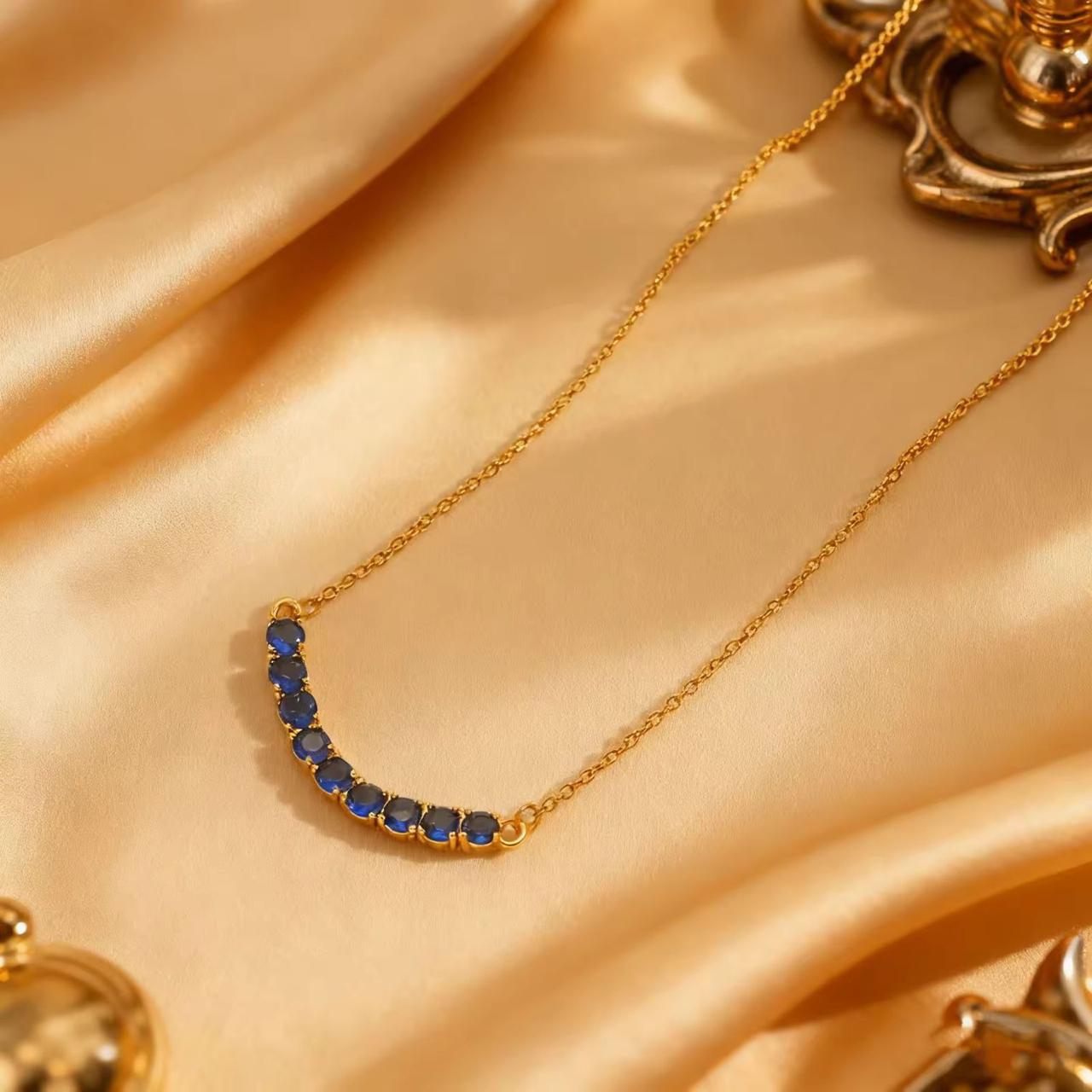 NSJ29D Blue Zircon Necklace - 18k Gold PVD plated