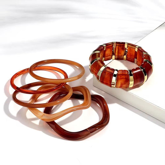 RJ 12 Amber Mixed Chunky Irregular bracelet Set ( 6 piece / set ) - Anti tarnish