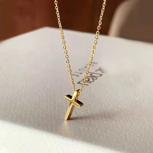 NSJ08E Dainty Cross Necklace - 18k Gold PVD plated 316 stainless steel - Anti tarsi