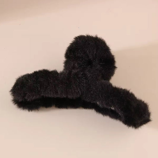 HA 01 (h) Black Plush Fluffy Hair Claw ( 1 pc )