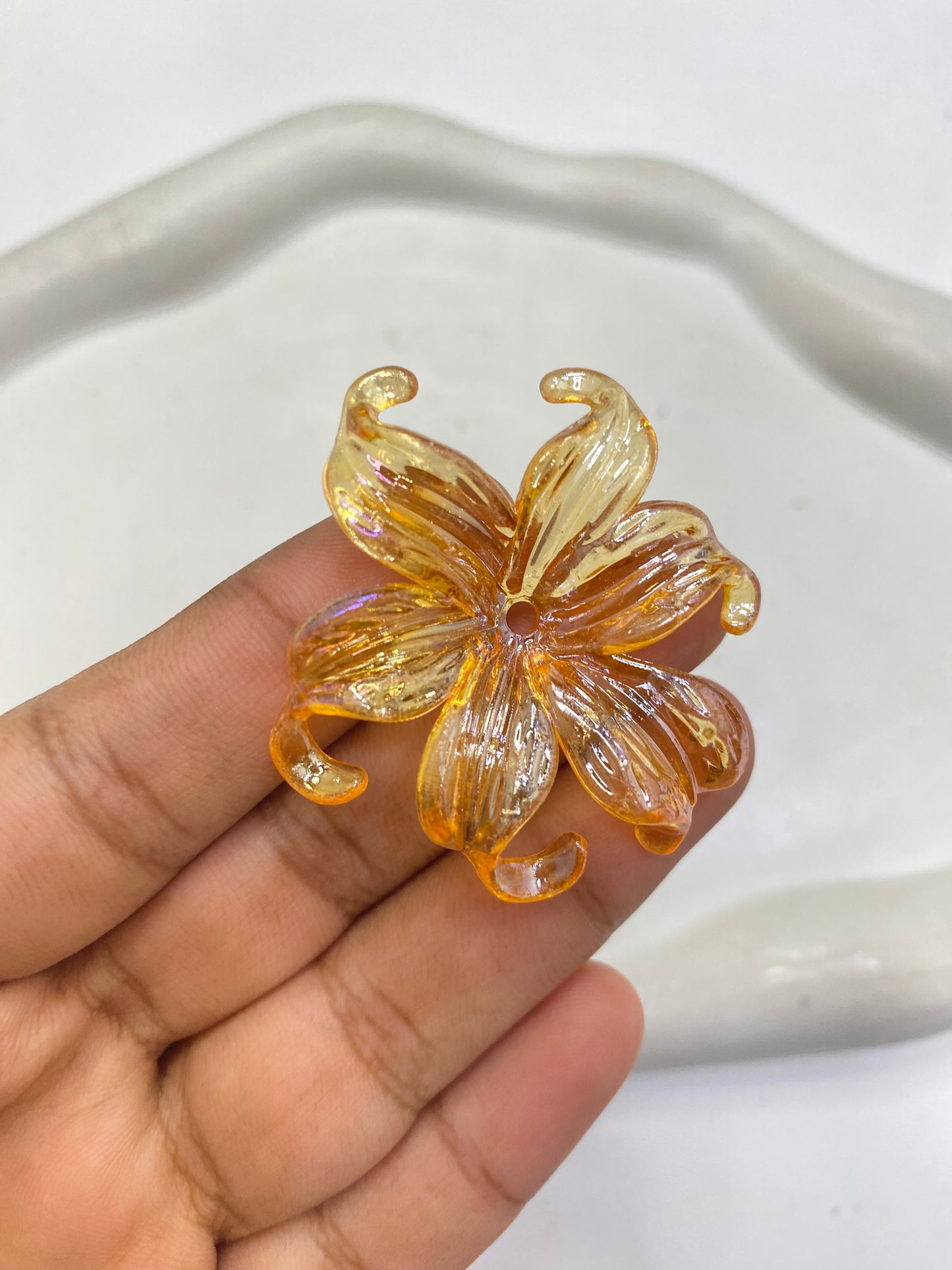 BBB 063 (e) Orange Transparent luminous Big Flower Acrylic bead ( 1 pc )