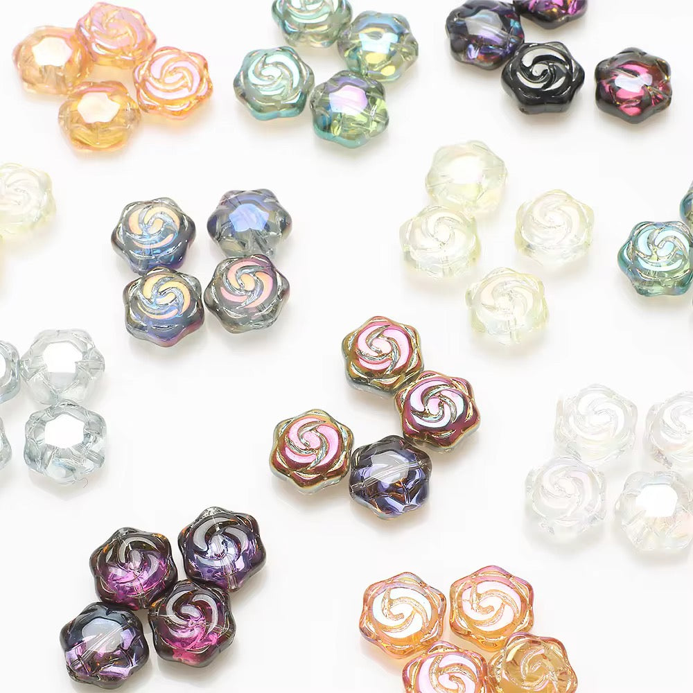 BBB 99 (b) Purple flare Rose Flower plated Crystal glass beads ( 1 pc ) ( 16:15 mm )